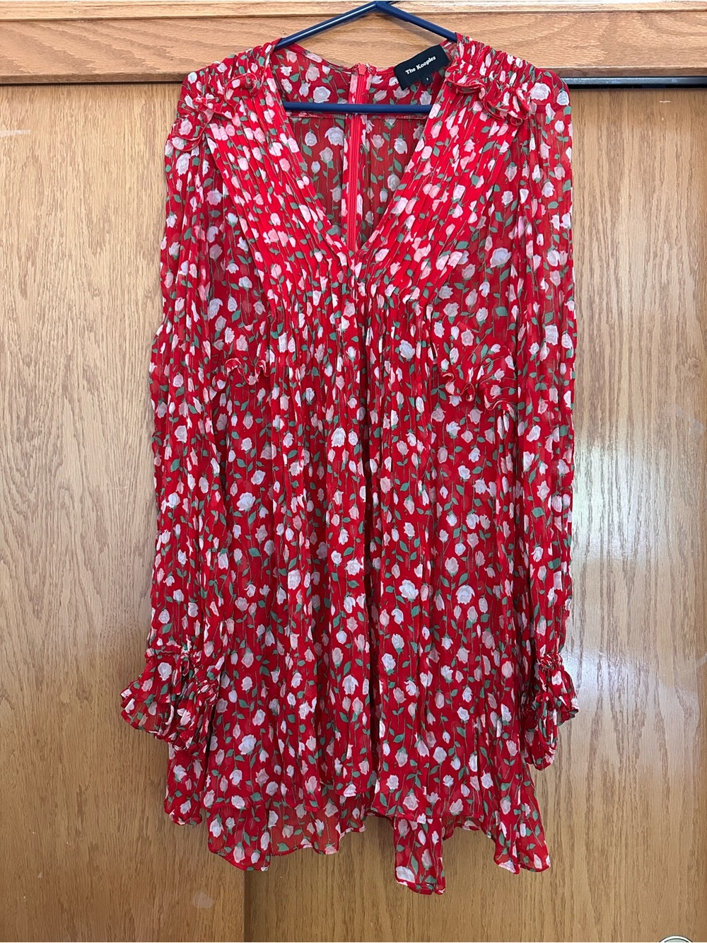 The Kooples Rosa Rosa Red Floral Sheer Dress Size M (2) - Picture 6 of 14